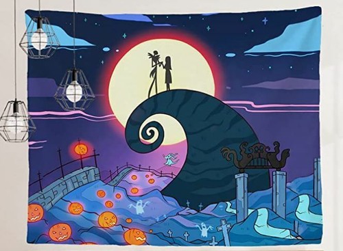 Jack Skellington Sally Tapestry Wall Hanging Decor Nightmare Before Christmas - Picture 2 of 7