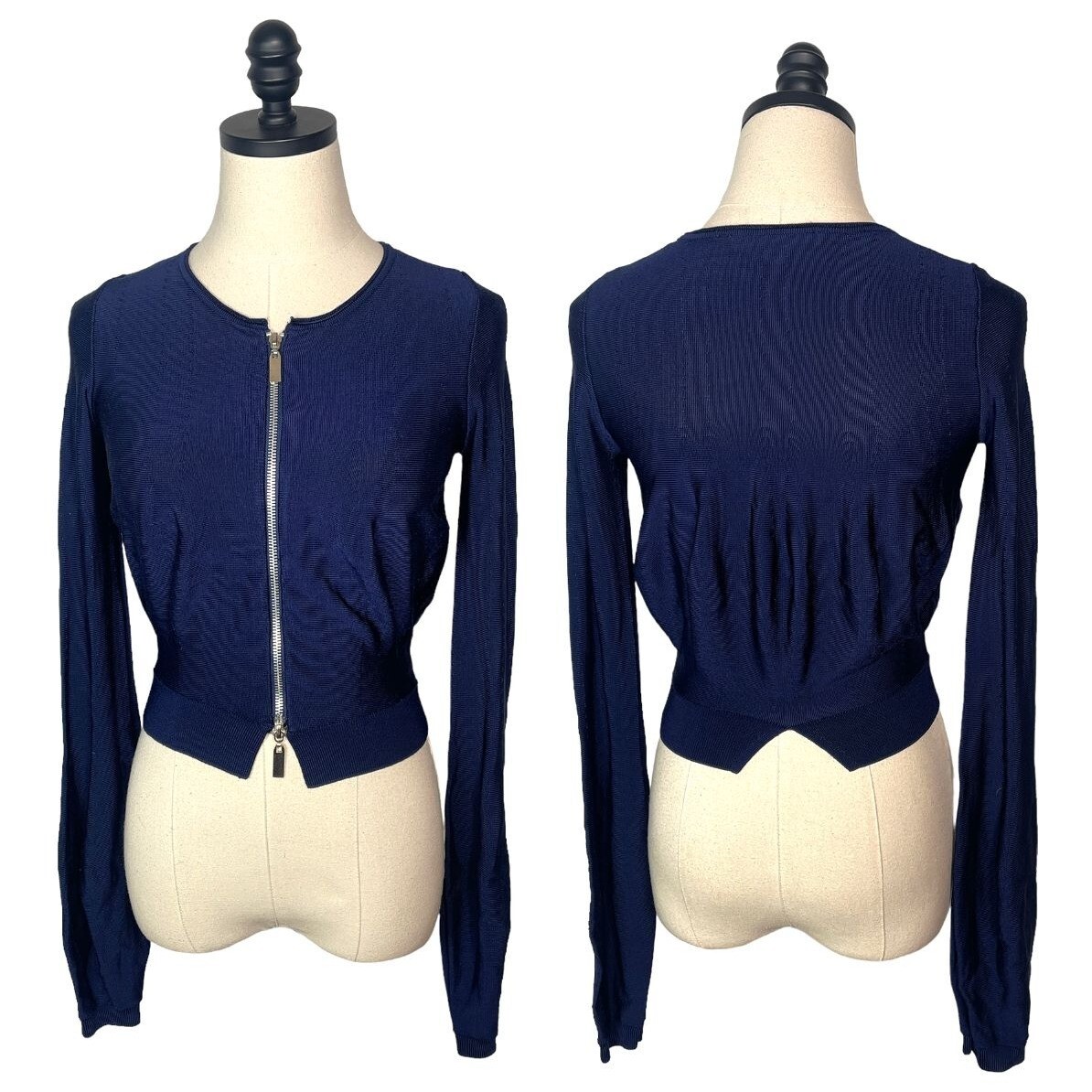 Maglione cardigan YSL Yves Saint Laurent 4 maglia seta manica lunga crop blu EU38