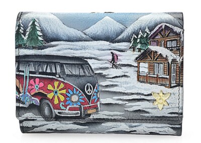 Anuschka Hand-Painted Leather RFID Tri-Fold Wallet APRES SKI NWT!