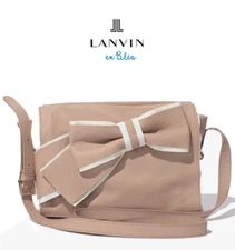 LANVIN en Bleu Japan Shoulder Bag Zip Top Big Ribbon Sheepskin Leather Mocha NWT