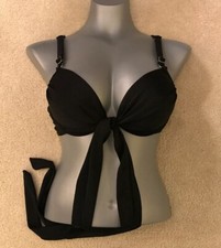 EUC Women's Black Tie Underwire Swim Bikini Top Sz L About 36C 