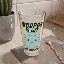 Cute Alien Moopsy Life Also Death- 16oz Pint Glass Cocktail Mixer Drinking Glass