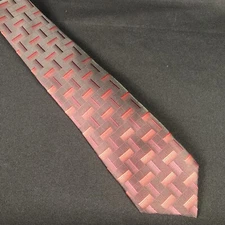 GIORGIO ARMANI Handmade 100% Silk Necktie ITALY Designer Geometric Red Tie