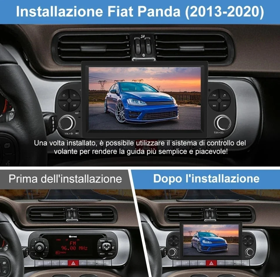 Autoradio 2DIN Android 11 7” per Fiat Panda 2012–2024 GPS CarPlay Android Auto - Immagine 4 di 4
