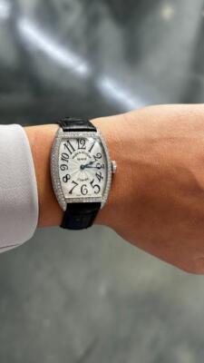 FRANCK MULLER 7502 Limited Edition 18k White Gold Pave Diamond Curvex Watch  Gift