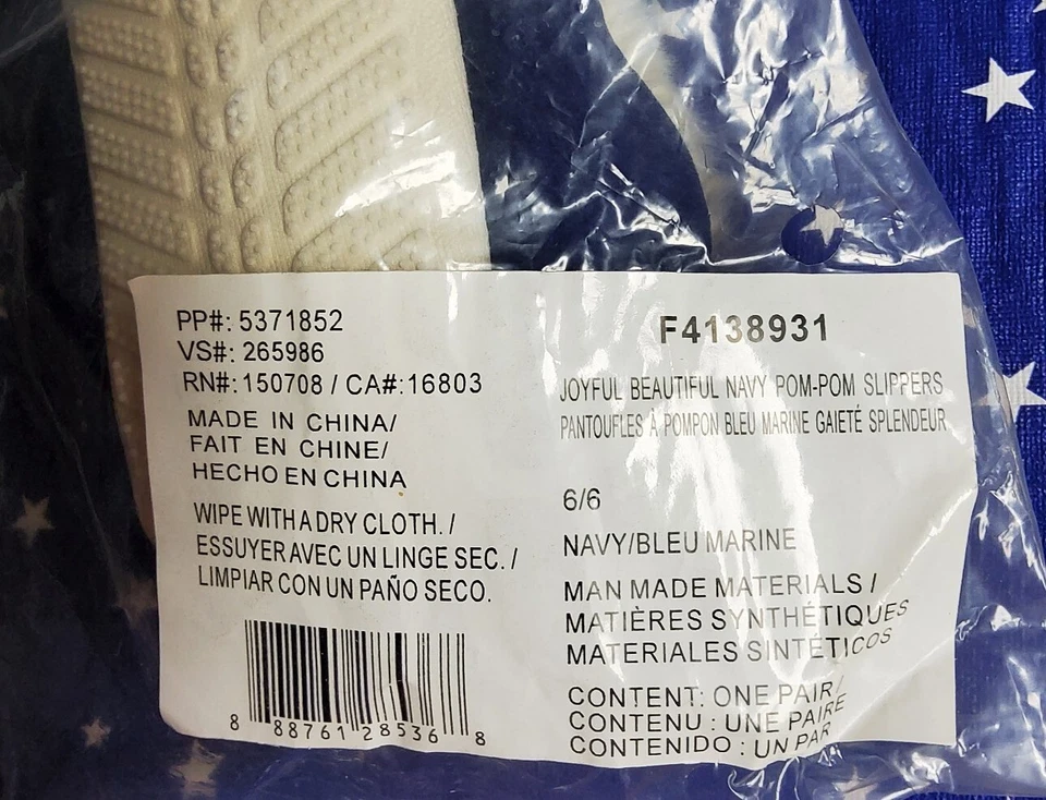 Avon Joyful Beautiful Navy Pom Pom Slippers Size 6. New - Image 4 of 4