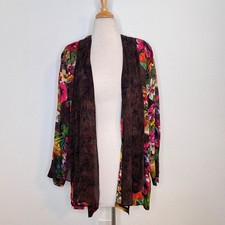Carole Little Womens Kimono Jacket Cardigan Petite Size 10 Floral Artsy 80s 90s