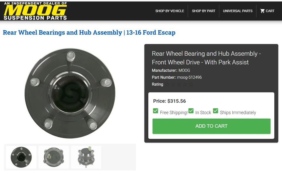 Conjunto de cubo de rodamiento de rueda MOOG 512496 para Ford Escape 2013-2019 PVP $300+ Foto 3 de 4