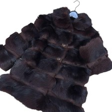SILVERBLU Fox Hair on Hide Combo Half Coat Womens M Brown Luxury Real Fur Auth