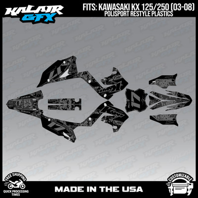 Graphics Kit for KAWASAKI KX125 KX250 2003-08 Polisport Restyle Cyberware-SMOKE