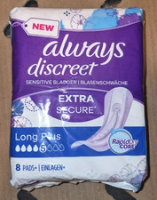 Always Discreet Long Plus Pads x8 – Extra Secure, RapidDry Core