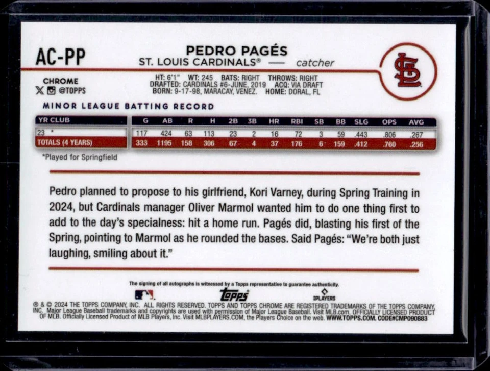 2024 Topps Chrome Update Pedro Pages Auto RC Rookie #AC-PP Cardinals - Image 2 of 2