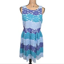 Anthropologie Sundays In Brooklyn Elegant Blue and Purple Lace Dress Size Large