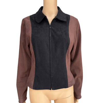 Cache vintage Women's Brown/Black jacket Suede Like Zip Up Jacket Blazer Sz M