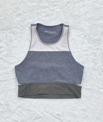 Outdoor Voices Tri-Tone Slashback Sports Bra Crop Top Cream Gray Blue Sz M