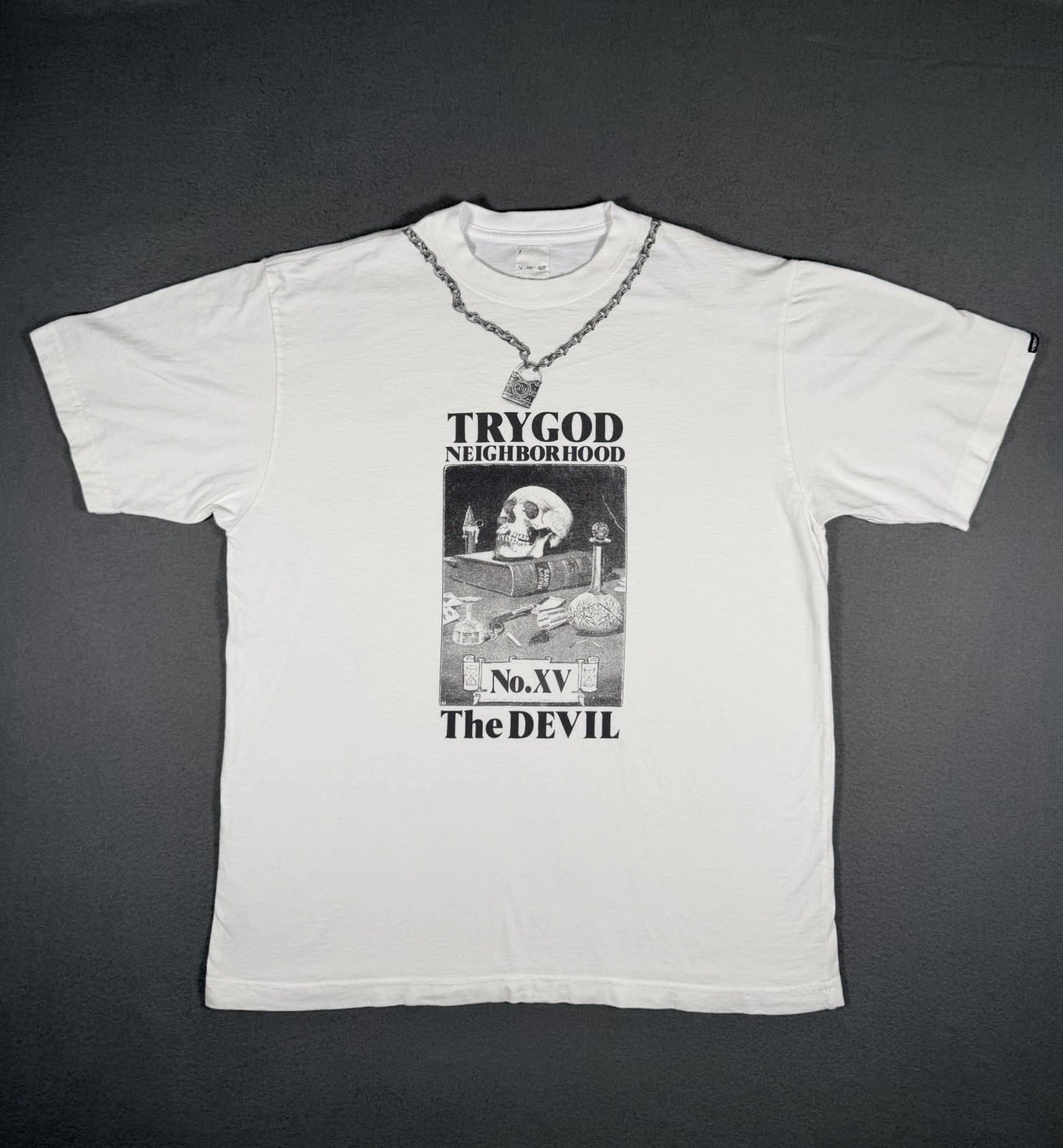 Neighborhood, Vintage Neighborhood Trygod The Devil Tarot Graphic T-Shirt White Men Size XL L