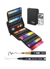 120 Colors Dual Brush Markers, Fine and Brush Tips Numbered Pen... USA FAST SHIP