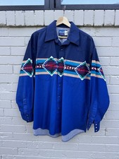 Vintage 90s Wrangler Brushpopper Pearl Snap Shirt Aztec Print Western Large VTG