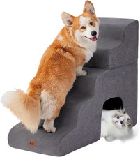 Gray 5 Step Dog Stairs 28.7 Inch High Bed Pet Steps Non Slip Foam Ramp