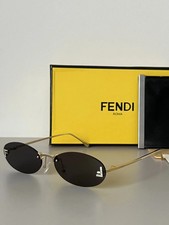 Fendi FE4075US Rimless Oval Sunglasses Gold Frame Black Lens