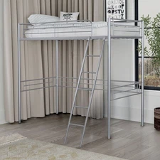 Twin Loft Bed Contemporary Style With Open Area Underneath Metal Structure,Sil