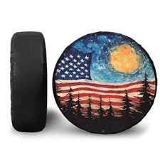 Spare Tire Cover for RV Trailer, PU Leather Tire Cover 15 inch American Flag