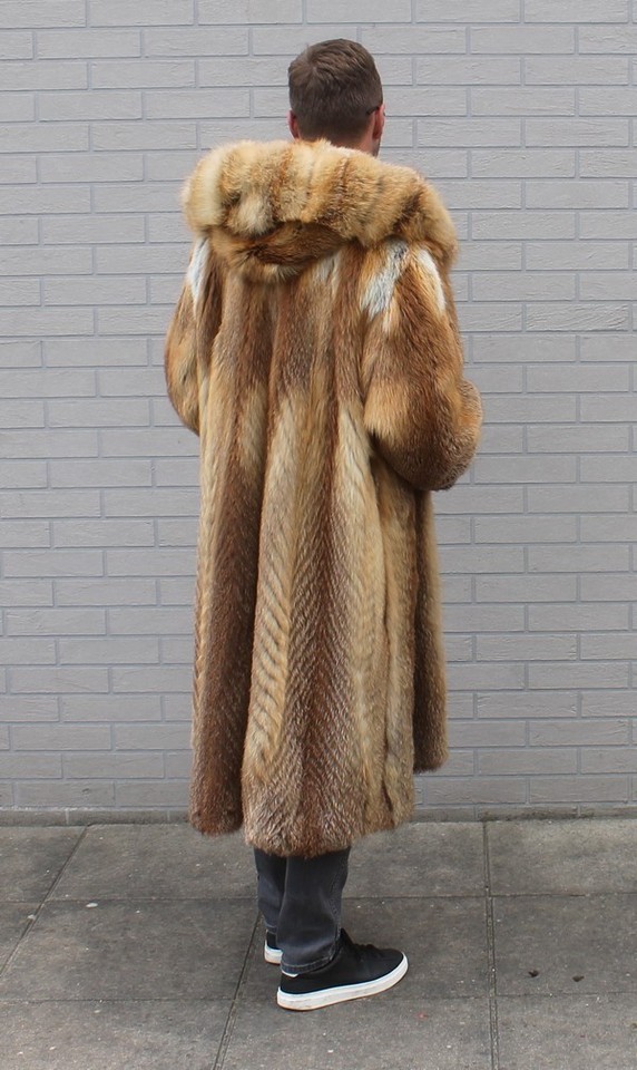 Men's 100% Ranch American Fox Fur Jacket With Hood Coat Outwear 2XL/3XL ...