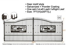 Heavy Duty Steel Driveway Gate, Deer Motif, Black, 7FT x 20FT, Dual Swing