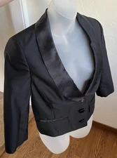 TIBI Black Cropped Tuxedo Jacket Blazer Satin Lapel Lined Formal Sz 4 Small EUC!