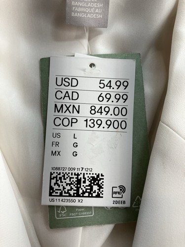 H&M Oversized Boyfriend Fit White Blazer Women’s Size L NWT - Picture 5 of 8