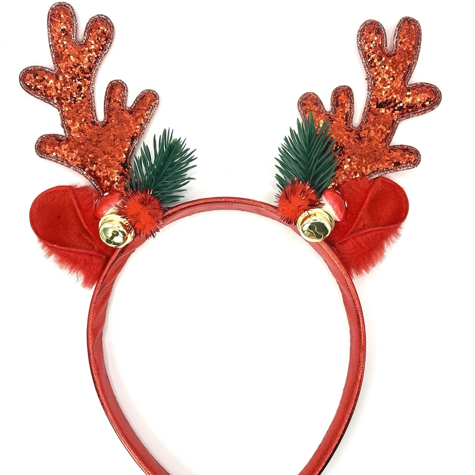 Red Glitter Reindeer Antler Christmas Headband Holiday Party Hair Accessory - Image 4 of 4