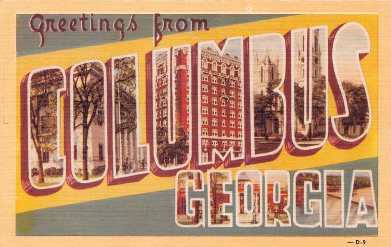 Columbus Georgia GA Greetings From Large Letter 29229 Linen Postcard