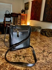 Lauren Ralph Lauren Paley Leigh Crossbody Black Crosshatch Leather Excellent Con