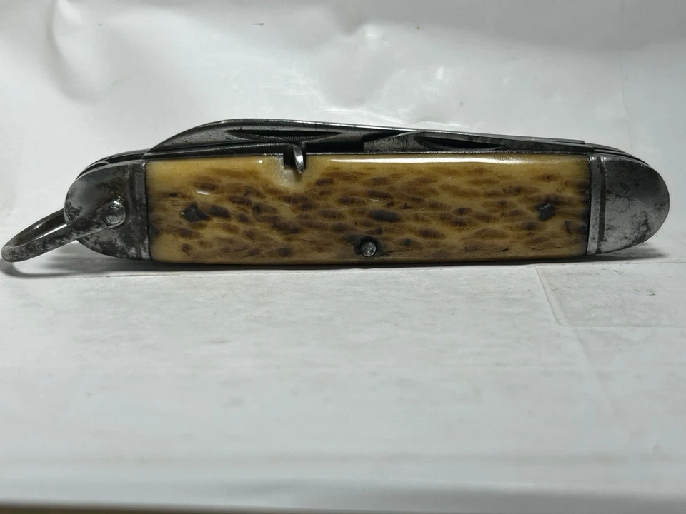 Колониальный Скаутский Узор СДЕЛАНО В США Винтажный Складной Нож Ранняя WW2 Латунная Подкладка - Изображение 2 из 4