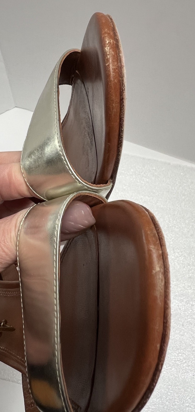 Tory Burch Tan & Gold Strappy Leather Sandals Block Heel Sz 11 thumbnail 6