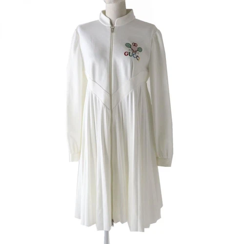 Abito GUCCI 19SS Tennis Logo Ricamato Pieghettato Bianco Donna M Autentico