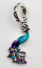 925 Sterling Silver Colorful Peacock Charm Pendant For Bracelet Or Necklace