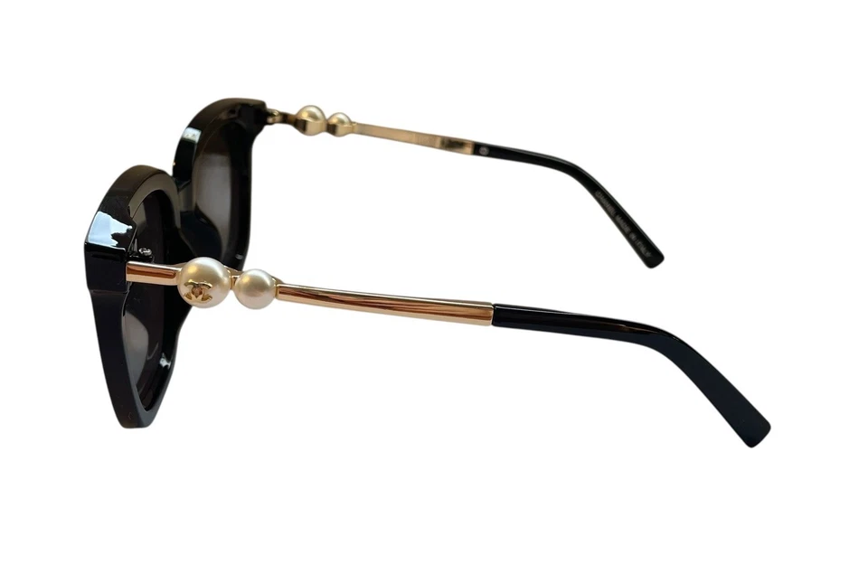 Authentic Chanel Pearl Detail Oversized Black Sunglasses With Case - Image 3 of 4