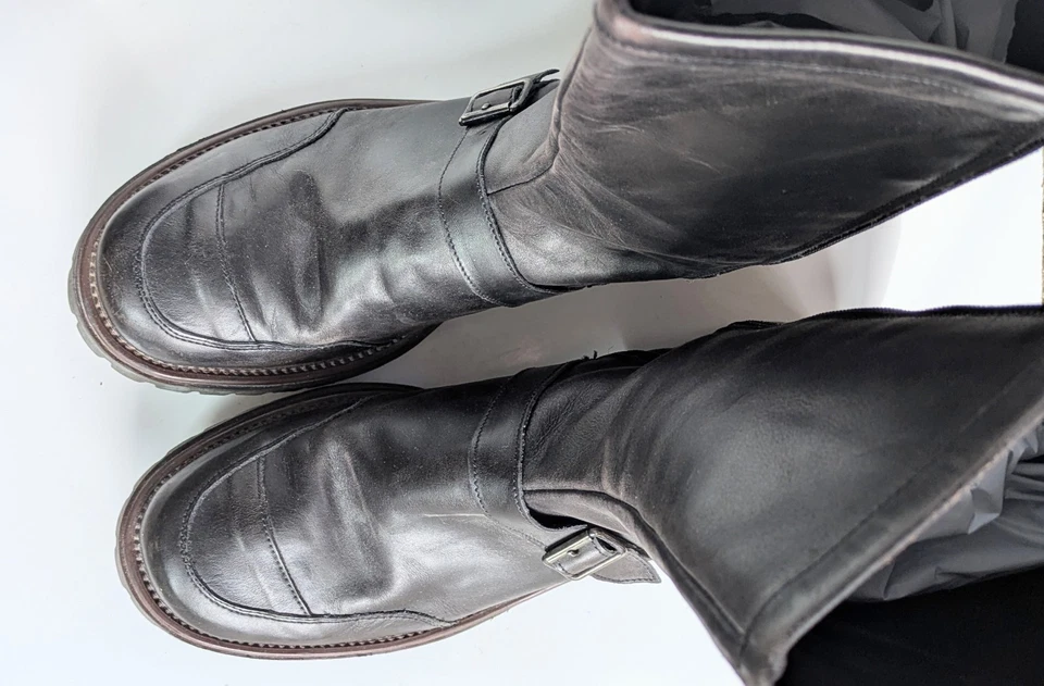 Винтажный Италии американский орел ботинки женщин 11 молнии черная кожа середины икры мотоциклиста - Изображение 2 из 4