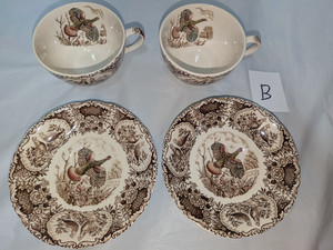 (2) 5 5/8" Saucers & Cups -- Johnson Bros Wild Turkeys Native American - lot B