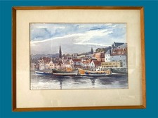 Vintage Original Signed Painting, Watercolor of Whitby Harbour, Yorkshire Coast