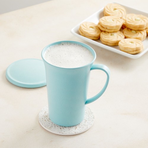 15 oz Wheat Straw Mugs with Handle, Set of 6 Unbreakable Coffee Cups with Lids - Picture 3 of 9