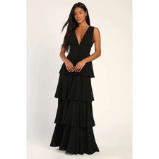 Lulus Amazing Evening Black Tiered Maxi Dress Size Medium