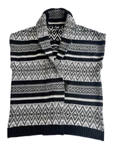 Chaps Women's XL Sweater Vest Black White Southwest Aztec Shawl Geometric Toggle
