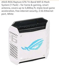 ASUS ROG Rapture GT6 Tri-Band WiFi 6 Mesh Router AX10000 White 1 Pack