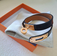 HERMES Kelly Belt Black Noir Leather W/ Gold Plated Hardware Excellent