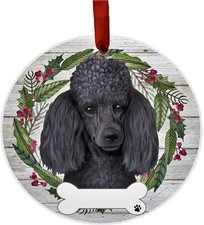 Black Poodle Ornament - E S Pets, DIY Personalizable, Ceramic Round Ornament