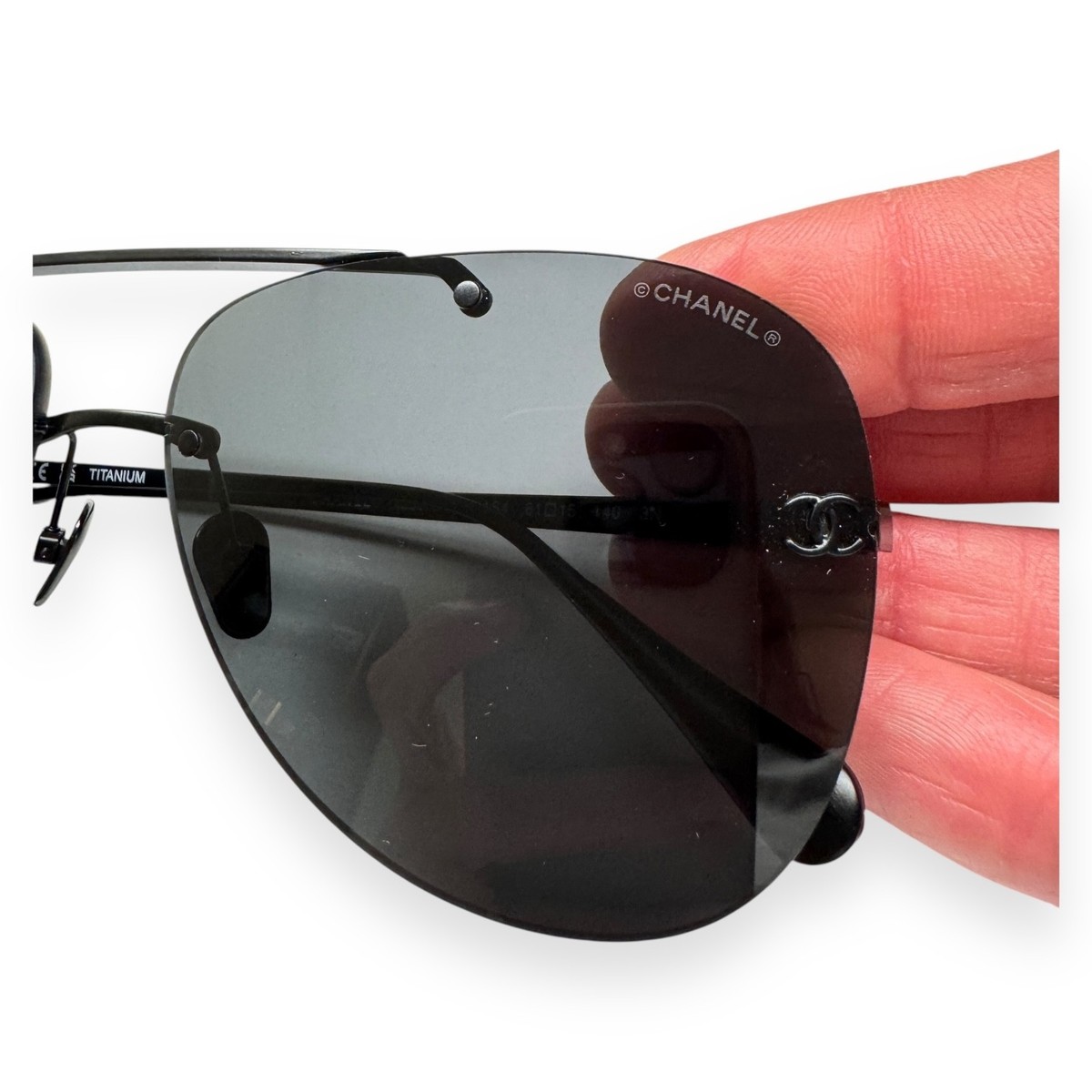 Chanel Rimless Pilot Sunglasses ch4285T 101S4 Black Metal Titanium