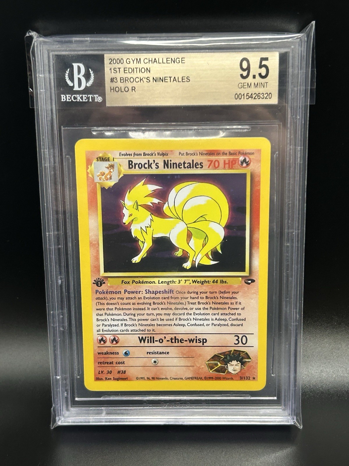 BROCK’S NINETALES Pokemon Card - 1st Edition - Gym Challenge - 3/132 - BGS 9.5