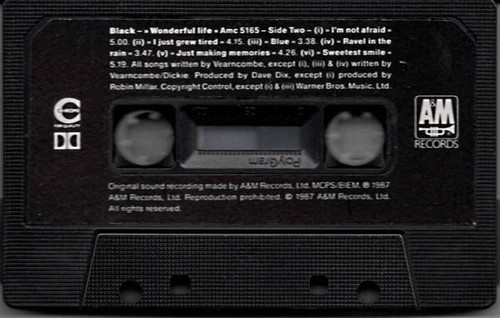 Black Wonderful Life cassette UK A&m 1987 black cassette with black paper labels - Picture 4 of 4